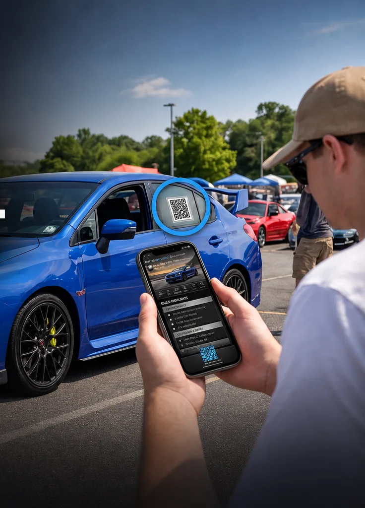 Blue performance car at an enthusiast event